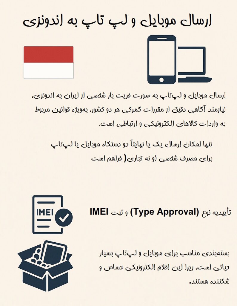 ارسال موبایل و لپ تاپ به اندونزی
