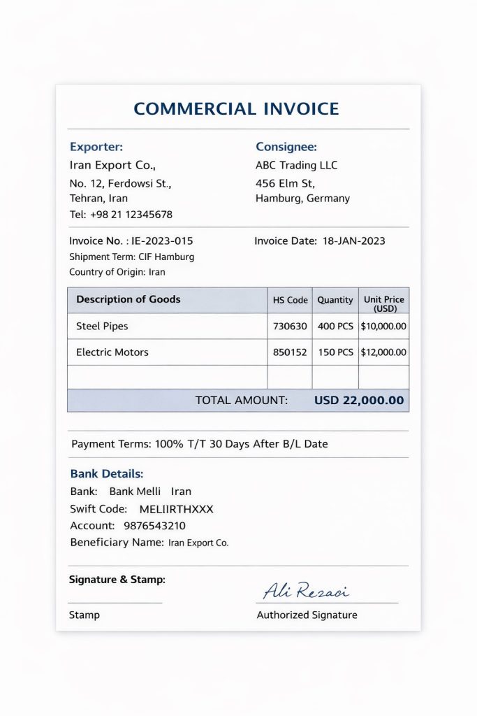 نمونه اینوویس